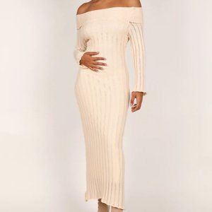 KENNEDY OFF SHOULDER KNIT MAXI DRESS - CREAM